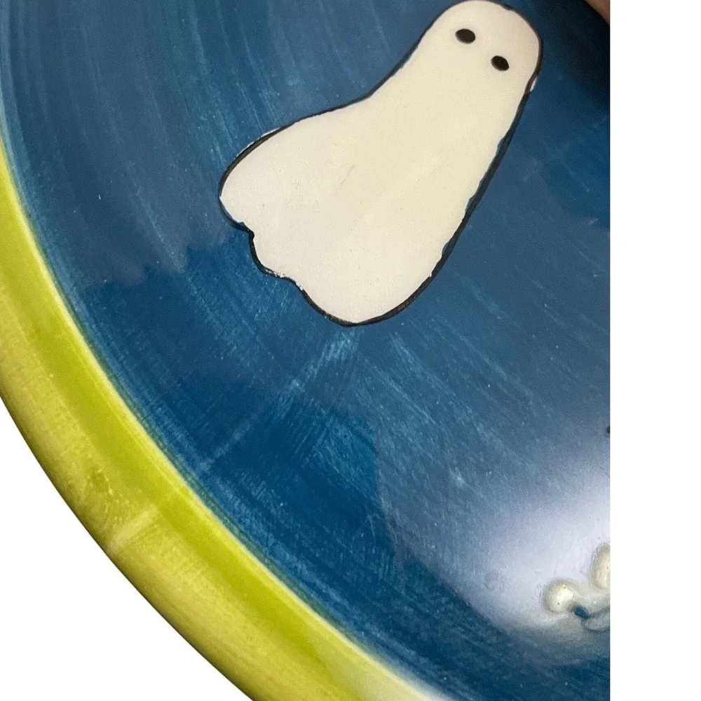 Vtg Y2K Hausenware Halloween Cookie Jar Canister Ghost Bat Pumpkin Blue Green